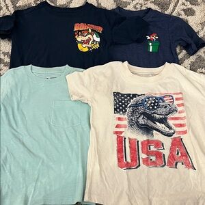 FOUR boys’ t-shirts, size 4 EUC! Mario, Bowser, patriotic dinosaur!